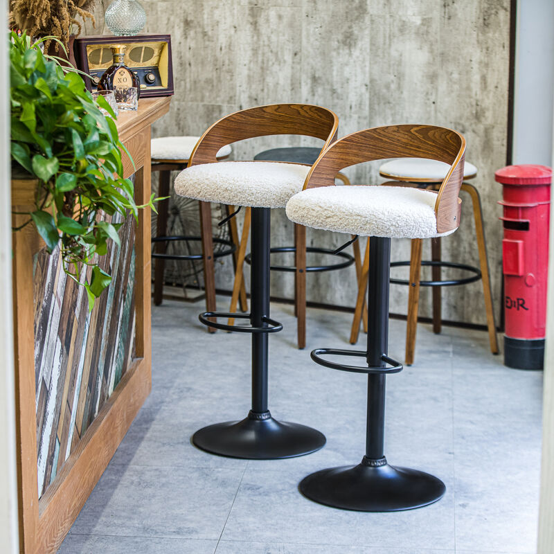 VICTORIA Set of 2 Wood and Leather Bar Stools