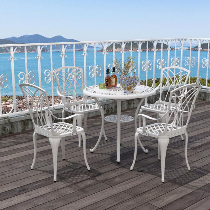 Hivvago Set of 4 Cast Aluminum Patio Dining Chairs with Armrests and Decorative Patterns