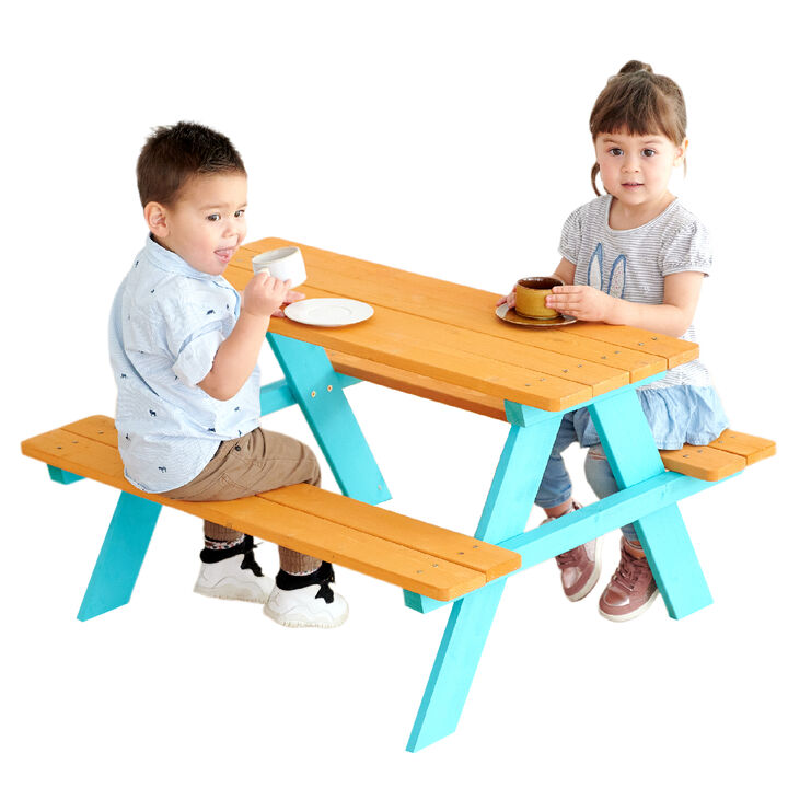 Teamson Kids - Outdoor Picnic Table & Chair Set - Wood / Aqua