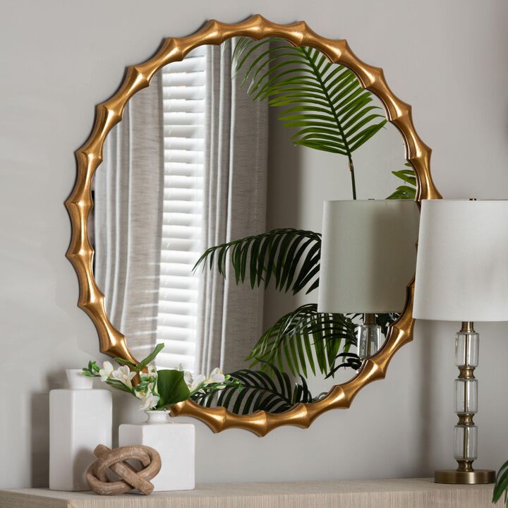Baxton Studio Everette Antique Goldleaf Bamboo Border Accent Wall Mirror