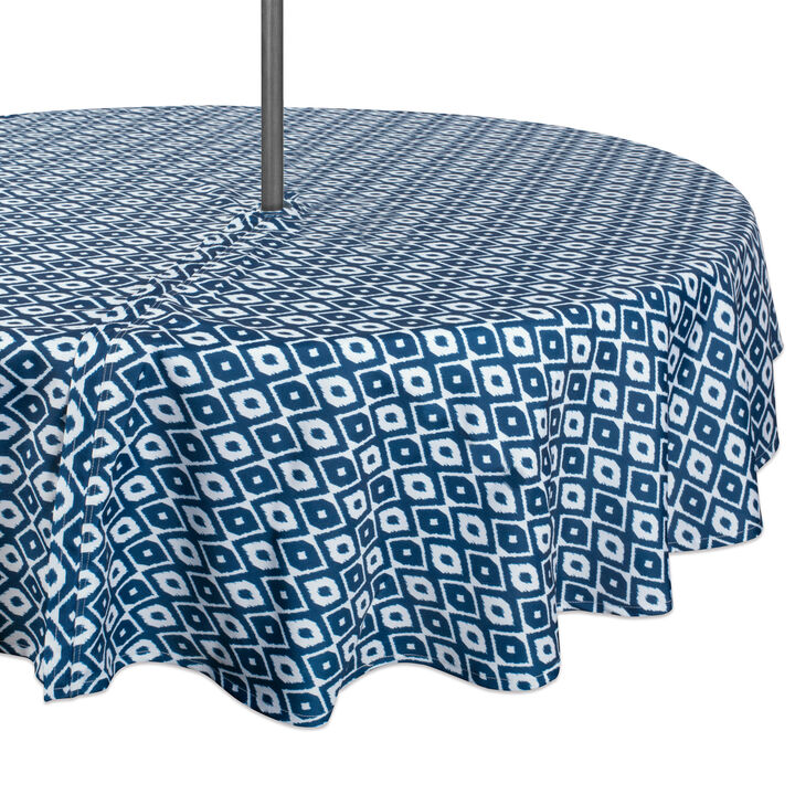 Blue and White Ikat Patterned Round Tablecloth with Zipper 52�