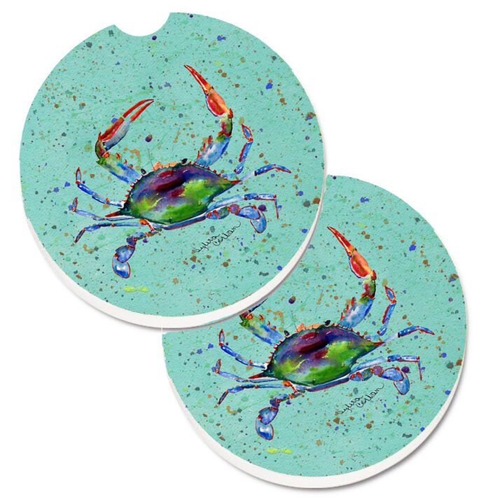 Caroline's Treasures Crab Set of 2 Cup Holder Car Coasters 8462CARC, 2.56, Multicolor