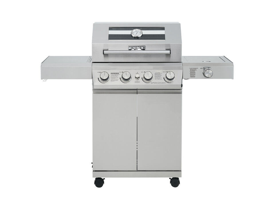 Monument Grills Mesa Series | 4 Burner Mini Stainless Steel Propane Gas Grill With Clearview Lid