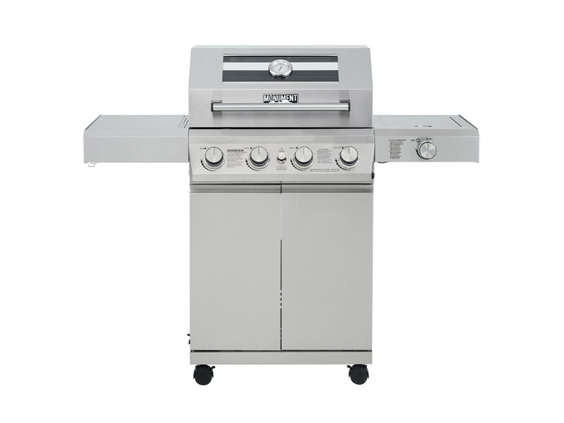 Monument Grills Mesa Series | 4 Burner Mini Stainless Steel Propane Gas Grill With Clearview Lid