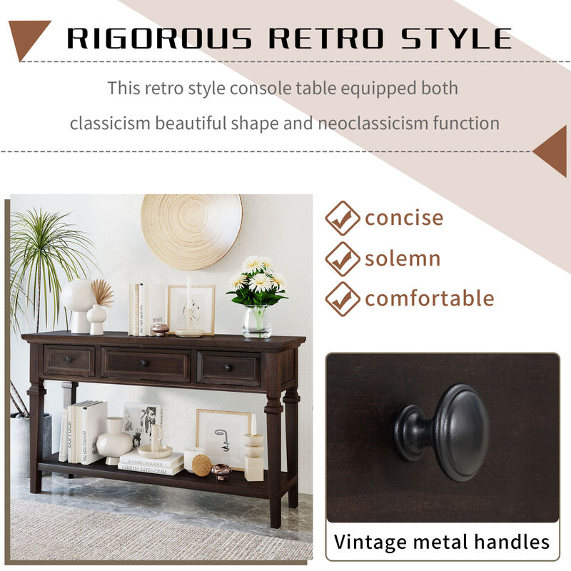 Classic Retro Style Console Table With Three Top Drawers And Open Style Bottom Shelf