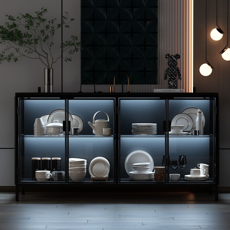 FUFU&GAGA Modern Black Sideboard, Sleek Wooden Buffet Cabinet with Ample Storage, Scratch-Resistant & Durable Design for Dining Room & Living Space,(55.1" W x 29.5" H x 15.7" D),Black
