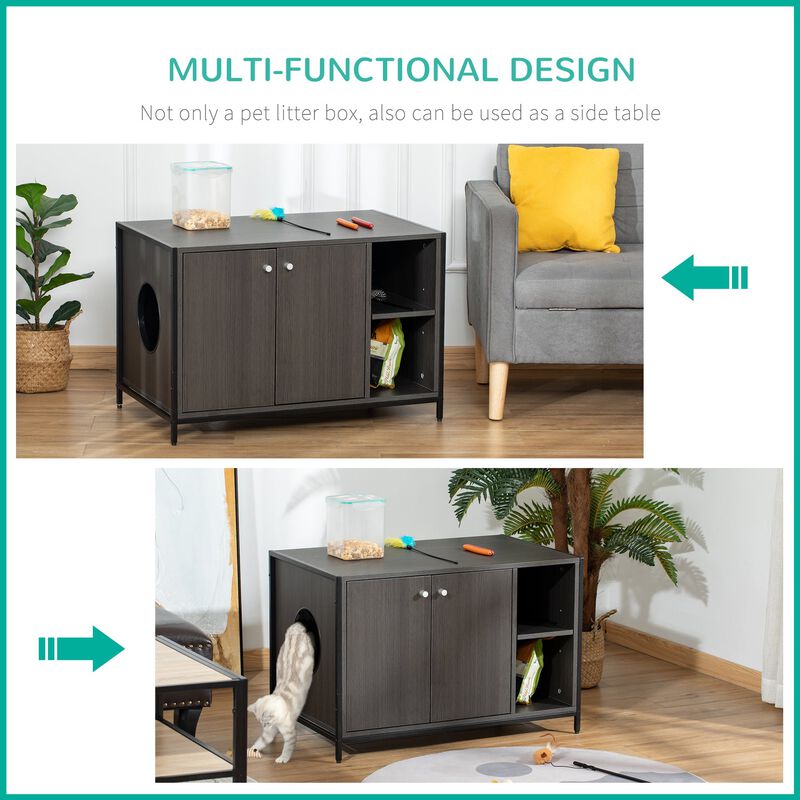 Black Pet Furniture: Wooden Cat Litter Box Enclosure End Table