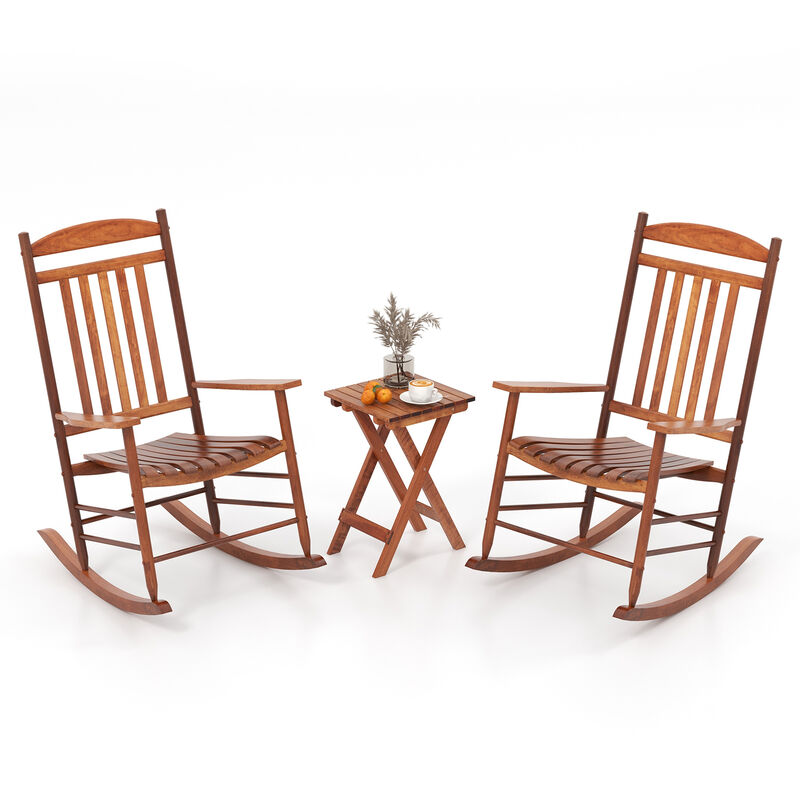 3-Piece Outdoor Poplar Wood Rocking Bistro Set – Patio Chairs and Table Combo
