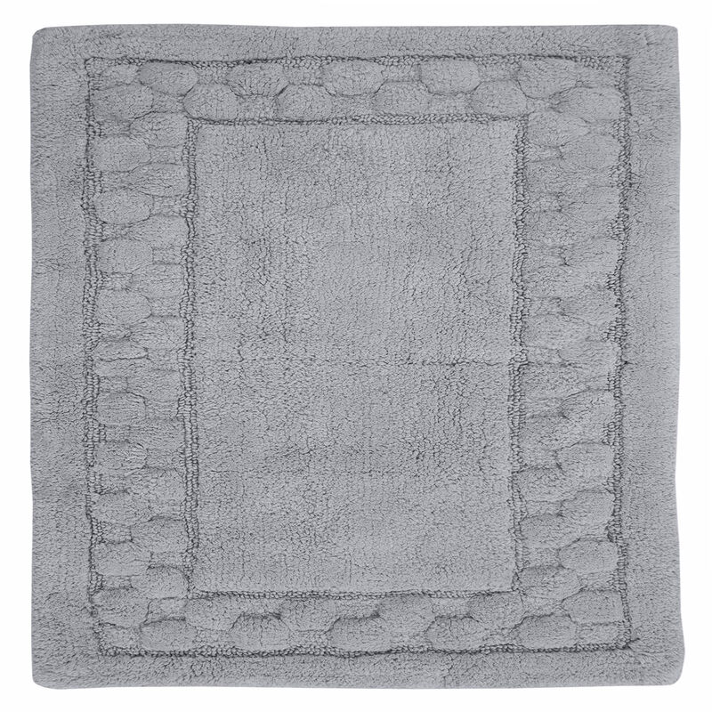 Splendid Soft Plush Cotton Bath Rug Features Fashionable Sculptured Border Design And Non-Slip 17" X 24" Silver