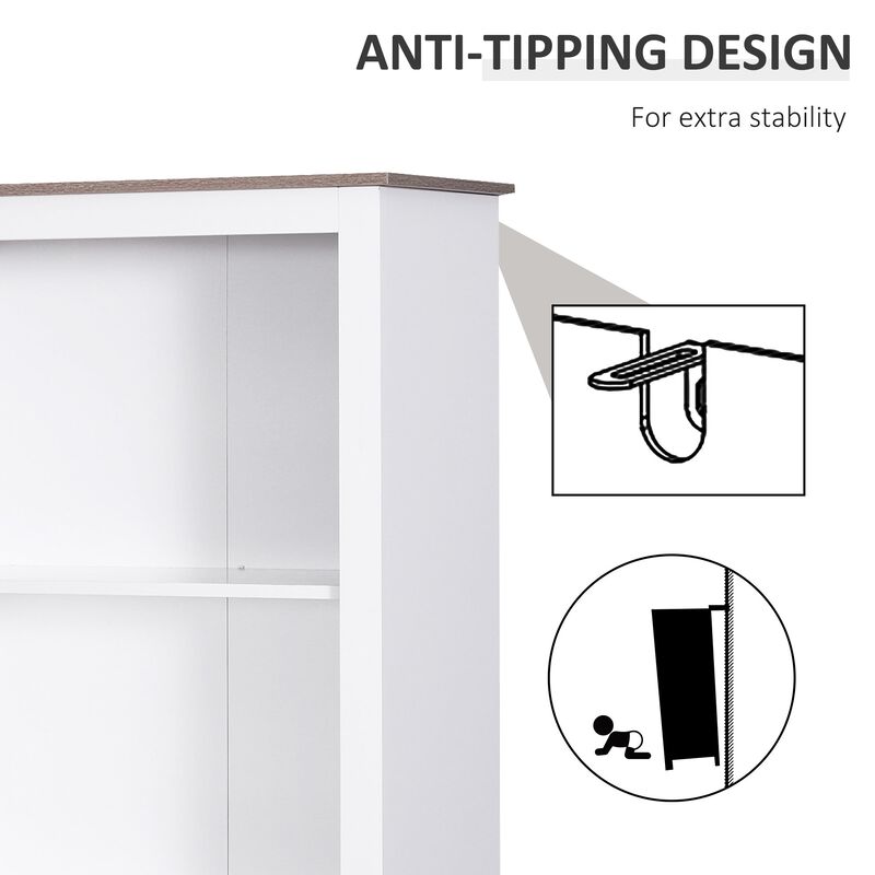 Slim White Storage: Space-Saving Bathroom Cabinet with Wood-Like Top