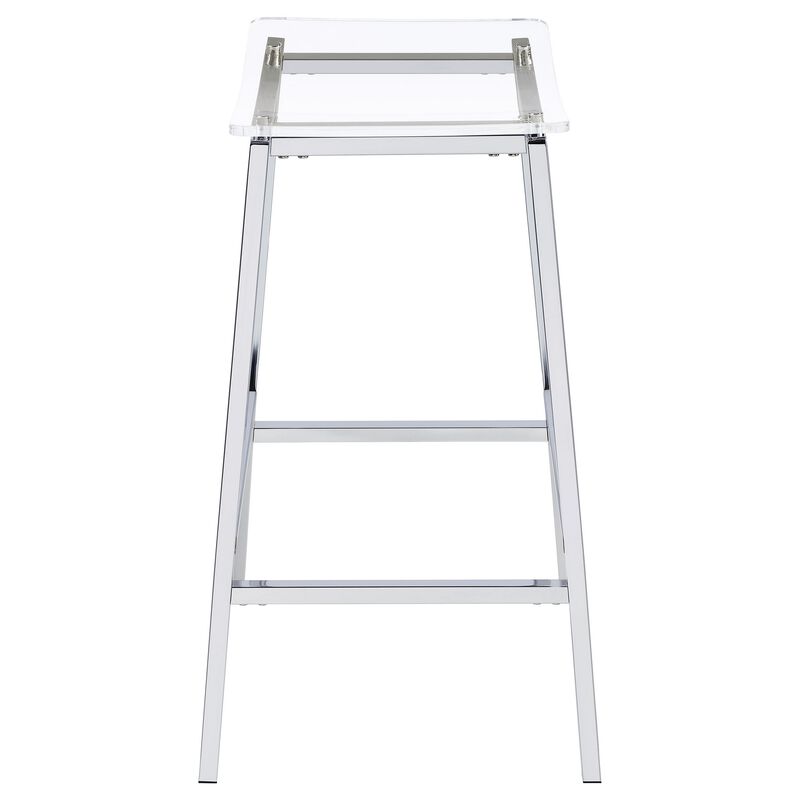 Ani 29 Inch Barstool Set of 2, Acrylic Clear Seat, Footrest, Chrome Metal - Benzara