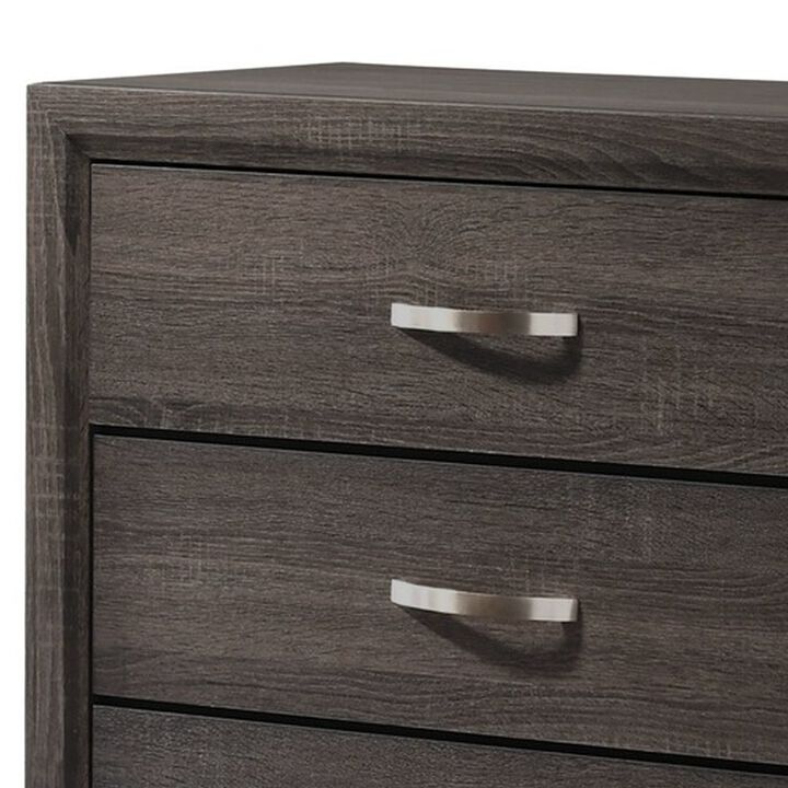 50 Inch Classic 5 Drawer Tall Dresser Chest with Metal Handles, Oak Gray-Benzara