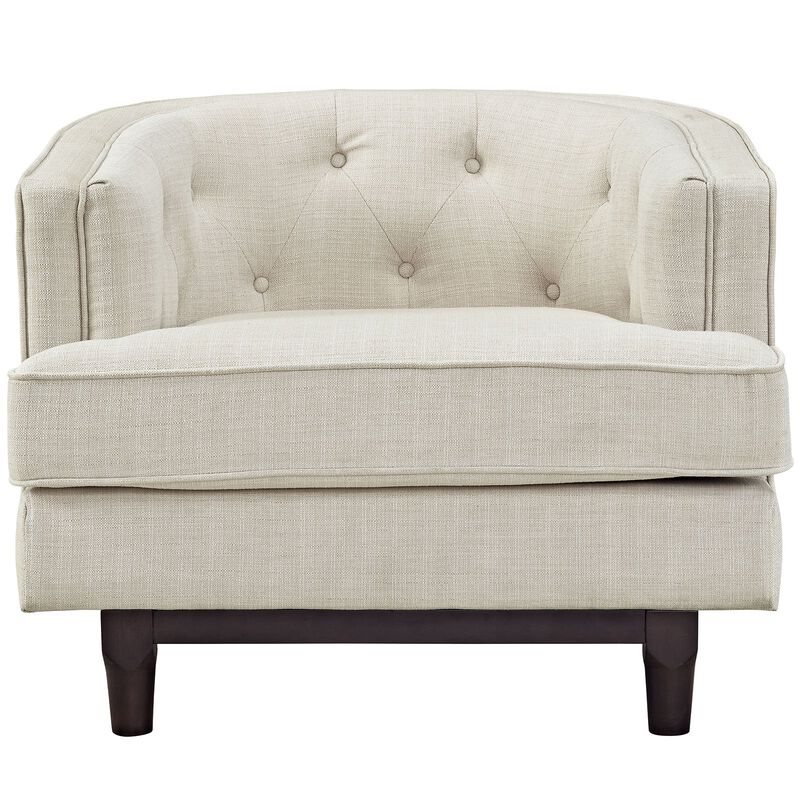 Modway Coast Fabric Upholstered Fabric Contemporary Modern Accent Arm Lounge Chair in Beige