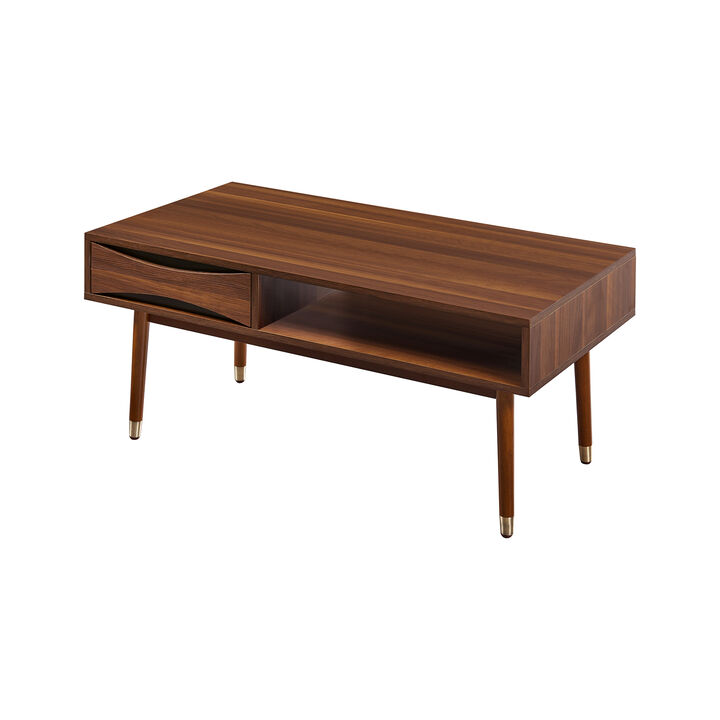 Teamson Home Dawson Modern Wooden Coffee Table with Storage, Walnut