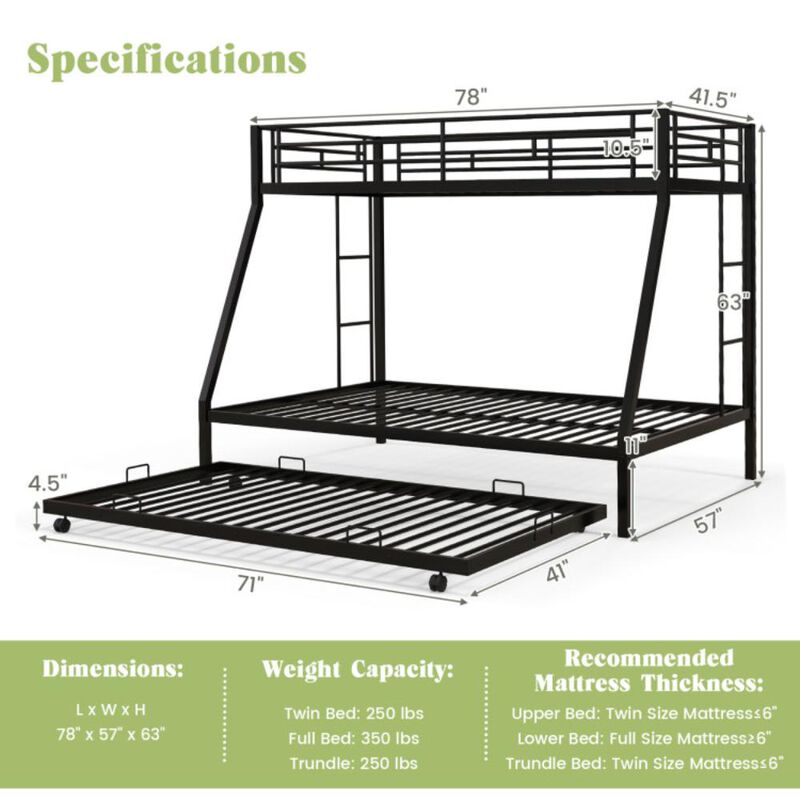 Hivvago Twin Over Full Bunk Bed Frame with Trundle for Guest Room