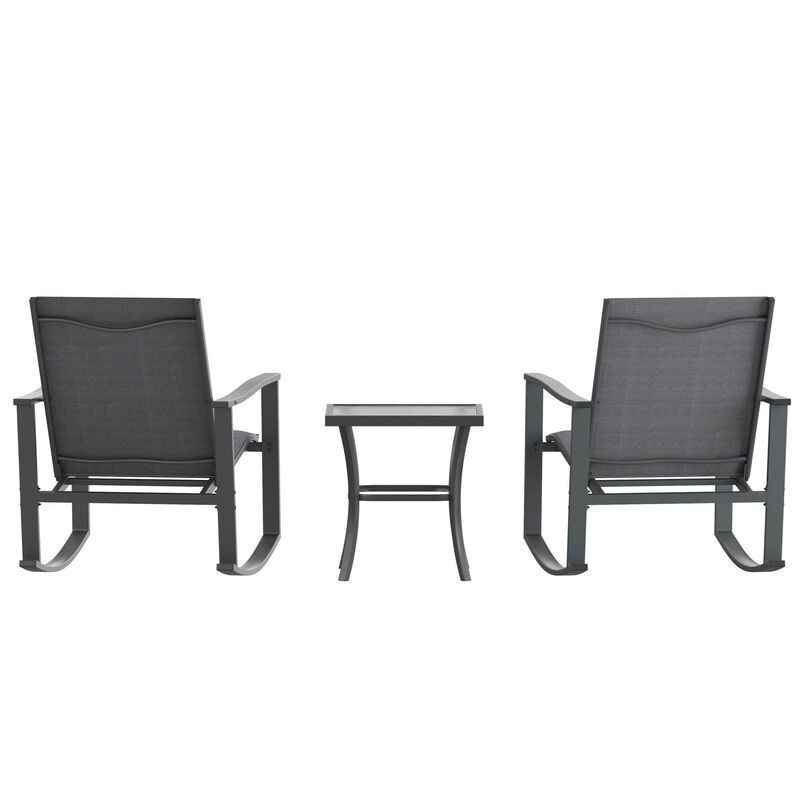 Flash Furniture Brazos 3 Piece Outdoor Rocking Chair Bistro Set with Flex Comfort Material and Steel Framed Glass Top Table