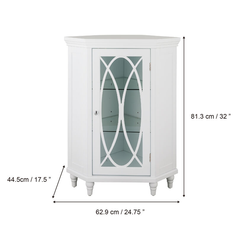 Teamson Home 32"H Florence Corner Floor Cabinet with 2 Adjustable Tempered Glass Shelves