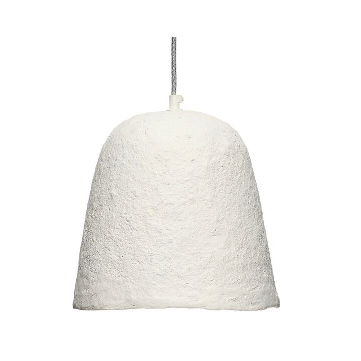 Zoe 96 Inch Pendant Chandelier, Modern Bell Shape Paper Mache, Beige - Benzara