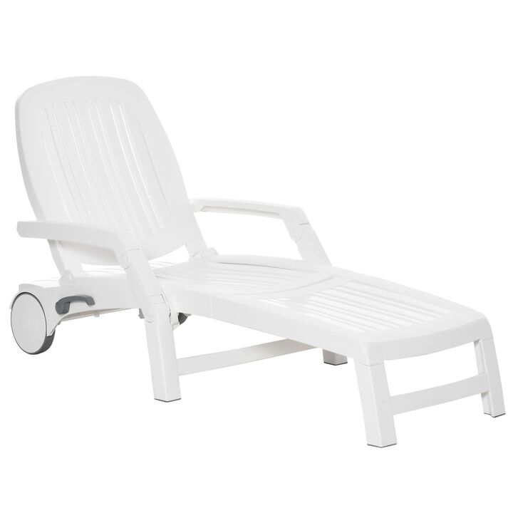 White Patio Lounger: Chaise Chair with Wheels and Storage Box