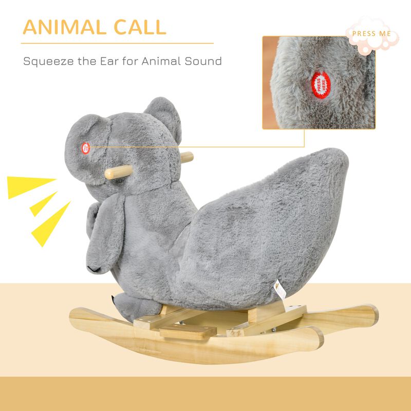 Gray Toddler Toy: Koala Plush Rocking Horse with Sounds