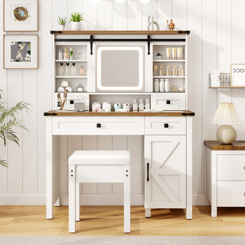 Makeup Vanity Desk with Mirror and 3-Color Dimmable LED Lights