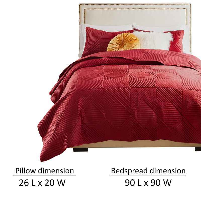 Ahab 3pc Full to Queen Quilt and Pillow Sham Set, Red Dutch Velvet Face