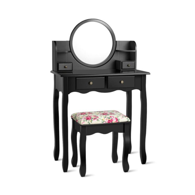 Hivvago Makeup Vanity Table Set Girls Dressing Table with Drawers Oval Mirror