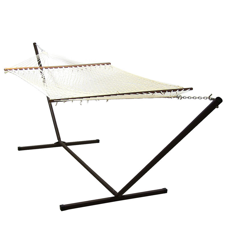 Sunnydaze 2-Person Polyester/Cotton Rope hammock with Steel Stand - Natural