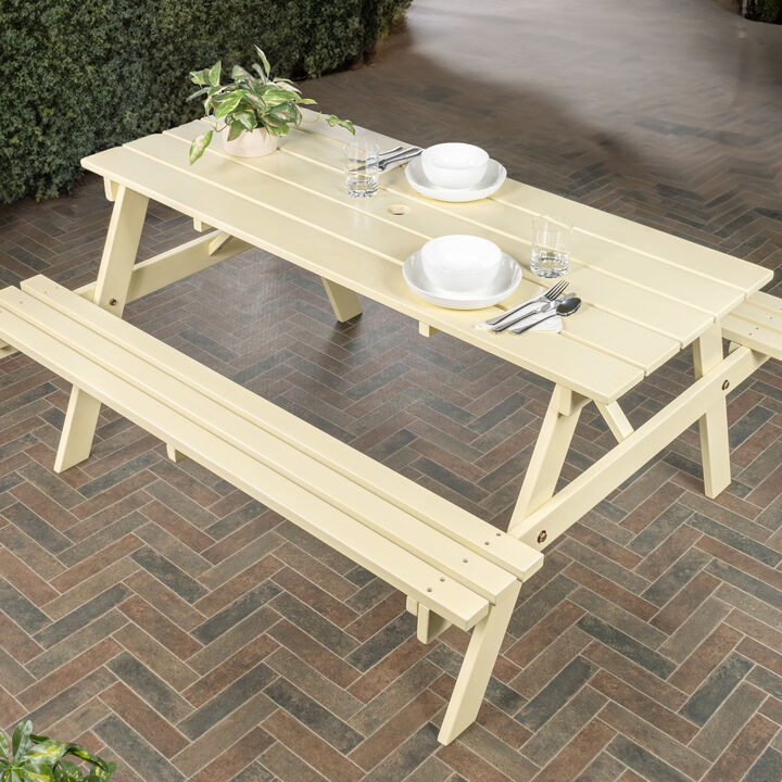 Shoreham Modern Classic Outdoor Wood Picnic Table Benches with Umbrella Hole