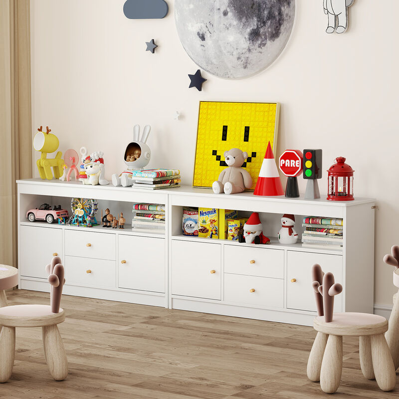 Kids Toy Storage Organizer with Open Shelf and 2 Drawers for Playroom-White