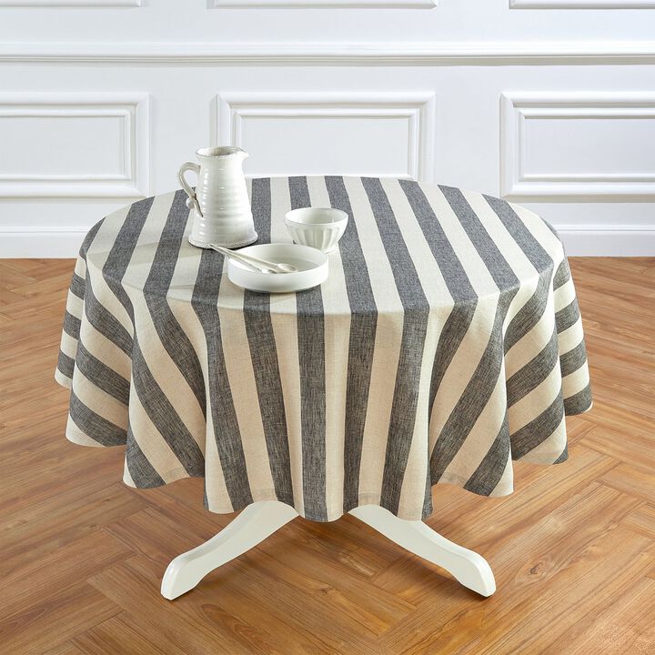 Solino Home 100% Pure Linen Round Tablecloth 70 Inch Diameter | Cabana Stripe