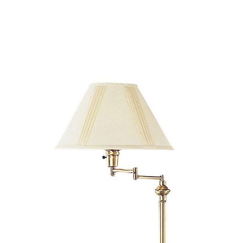 150 Watt Metal Floor Lamp with Swing Arm and Fabric Conical Shade, Gold-Benzara