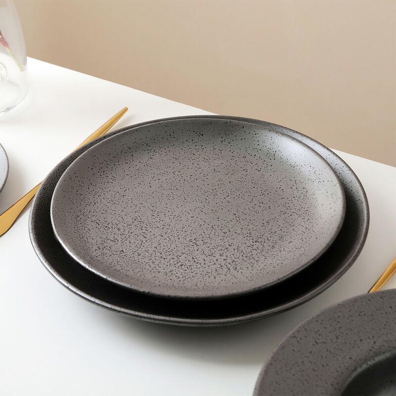 Stone Lain Valencia Porcelain 32 Piece Dinnerware Set, Metallic Grey