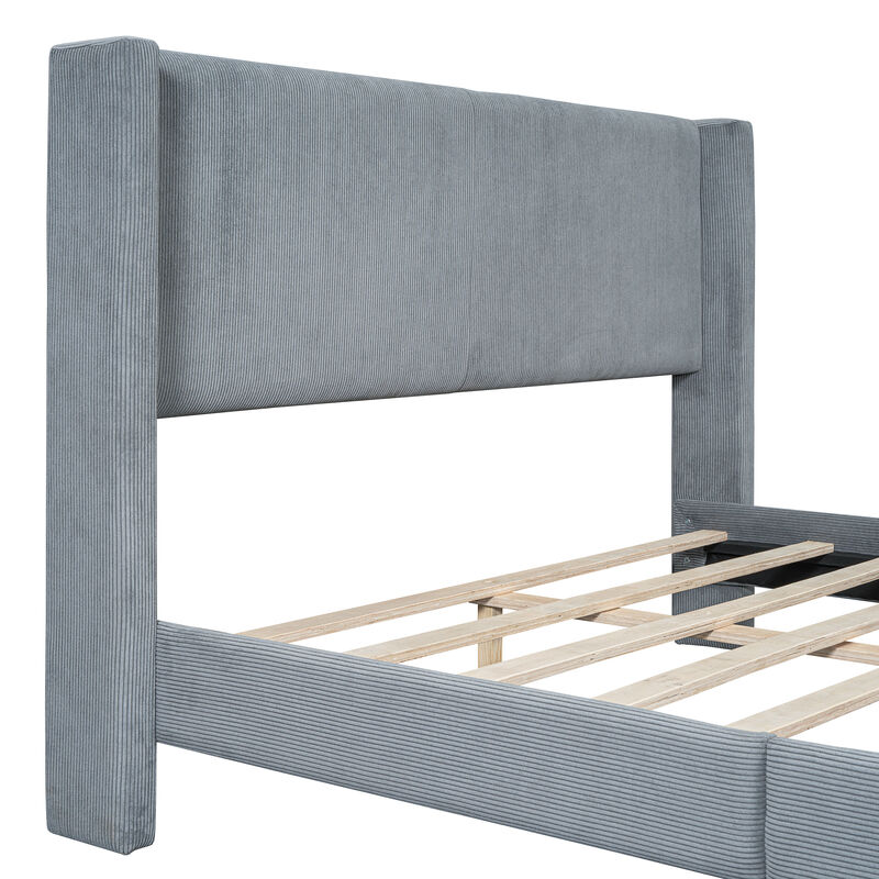 Merax Corduroy Platform Bed with Metal Legs