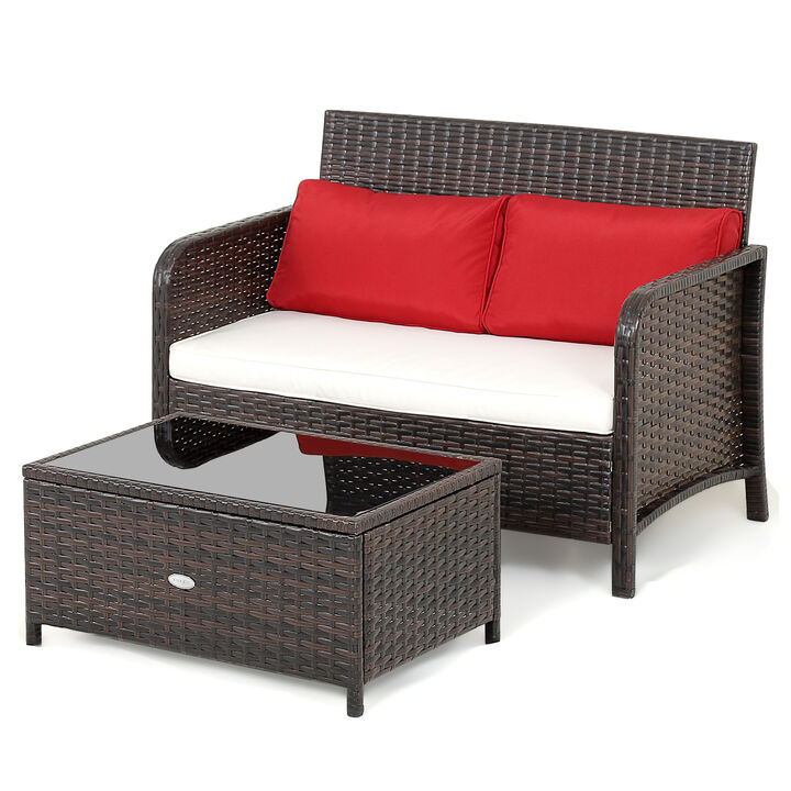2 Pieces Wicker Loveseat Conversation Sets with Coffee Table
