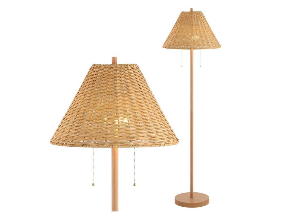 Nando 2-Light Coastal Bohemian Iron/Rattan LED Floor Lamp with Pull-Chain