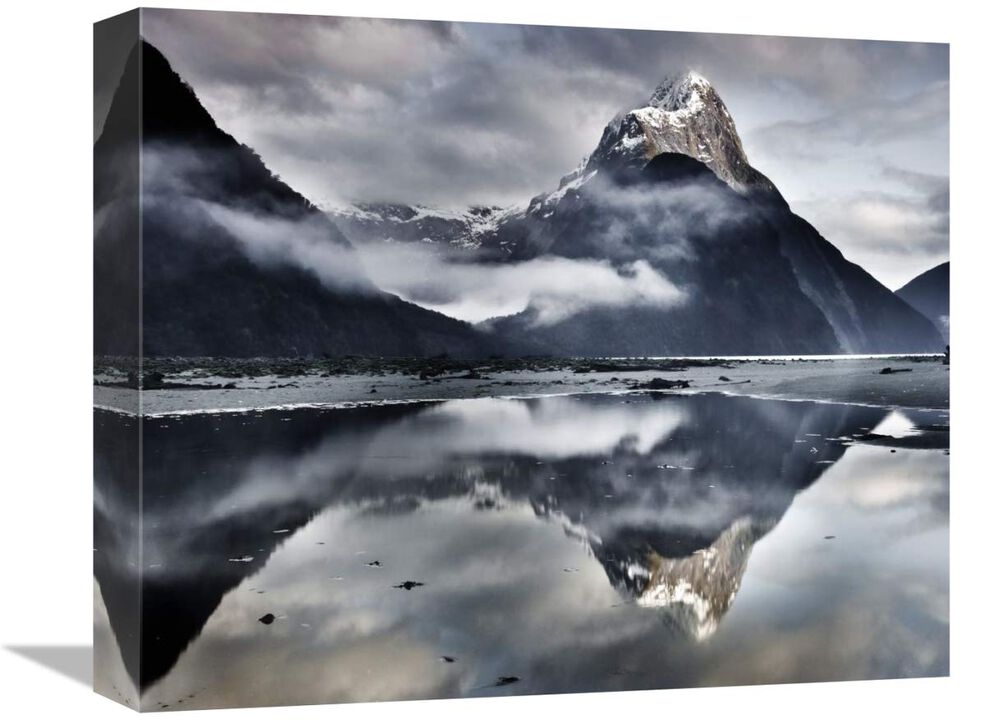 Mitre Peak reflecting in Milford Sound in winter at dawn, Fiordland National Park, New Zealand-Canvas Art-16x13.28