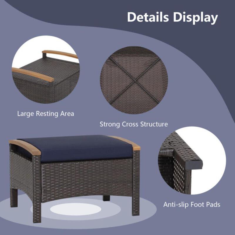 Hivvago Set of 2 Wicker Patio Ottoman Fade-Resistant Foot Rest with Cushion