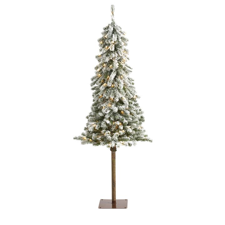 Hivvago 5 Feet Flocked Alpine Christmas Artificial Tree with 150 Lights and 405 Bendable Branches