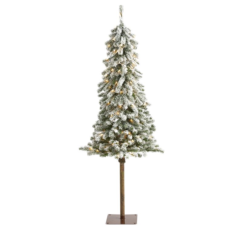 Hivvago 5 Feet Flocked Alpine Christmas Artificial Tree with 150 Lights and 405 Bendable Branches