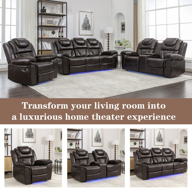 Home Theater Seating Manual Recliner Chair With LED Light Strip For Living Room, Bedroom