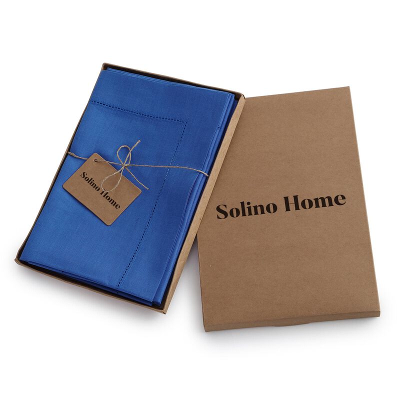 Solino Home 100% Pure Linen Dinner Napkins 20 x 20 Inch Set of 4 | Classic Hemstitch
