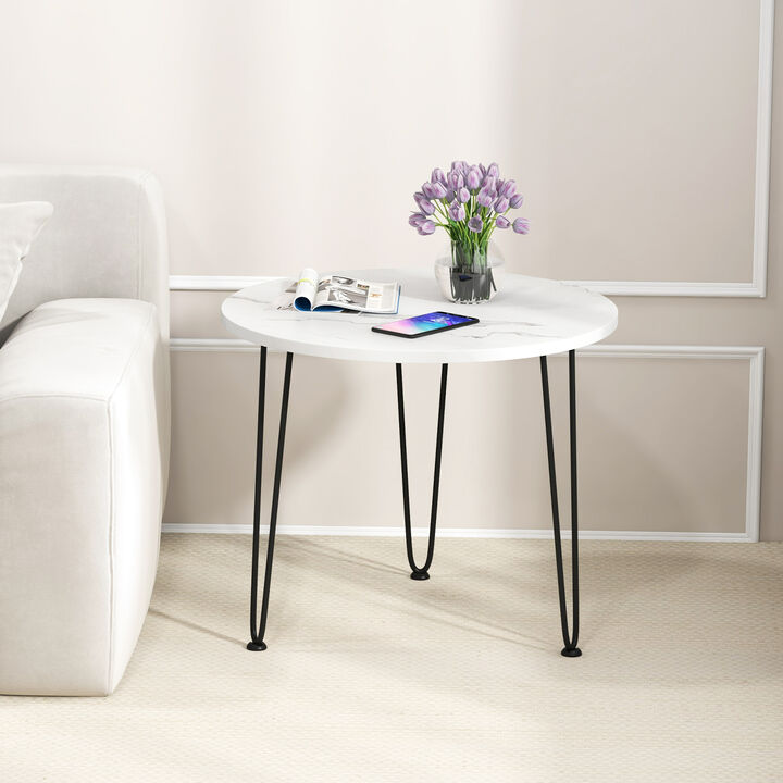 Round Coffee Table with Thickened Tabletop and Metal Tripod Legs
