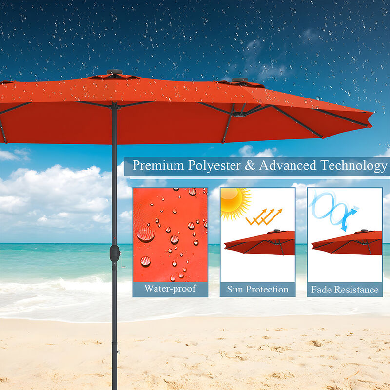 15 Ft Patio LED Crank Solar Powered 36 Lights  Umbrella without Weight Base