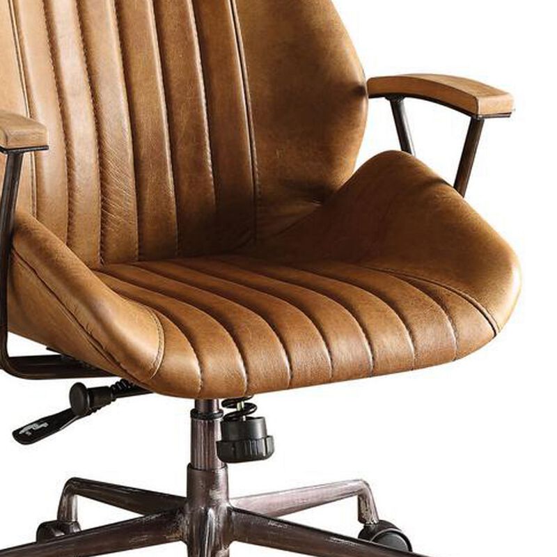 Metal & Leather Executive Office Chair, Coffee Brown-Benzara