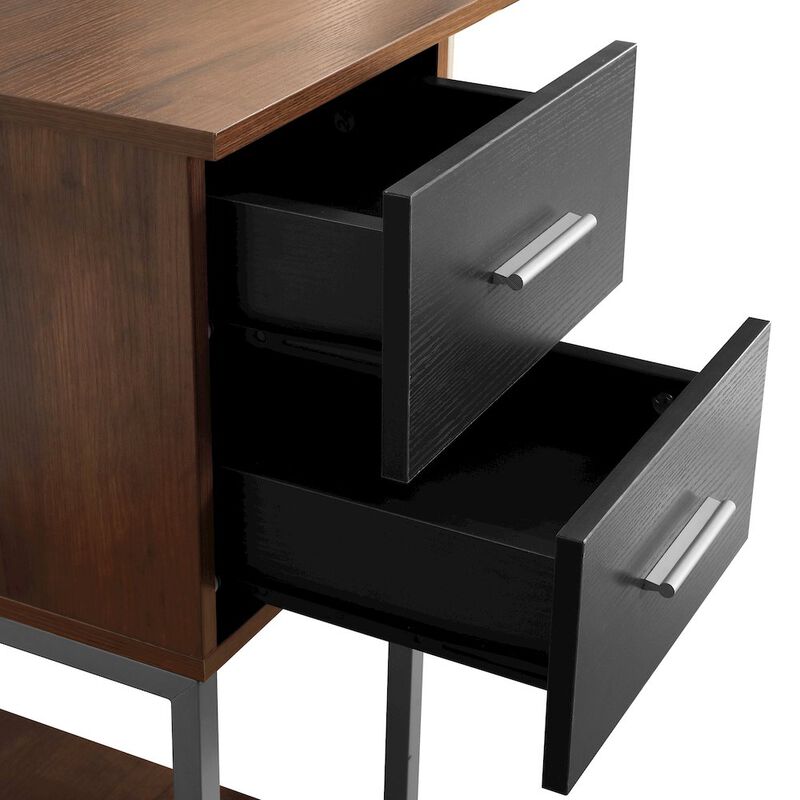Techni Mobili L-Shape Desk with Hutch and Storage, Walnut