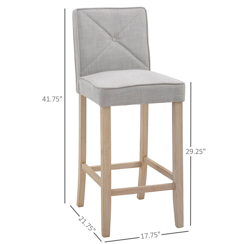 Beige Kitchen Perches: Set of 2 Upholstered Bar Stools with Wood Legs