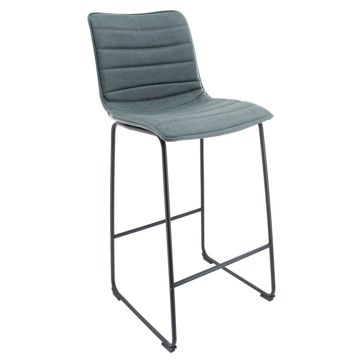 LeisureMod Brooklyn 29.9" Modern Leather Bar Stool with Black Iron Base & Footrest – Stylish and Durable Seating for Kitchen or Bar