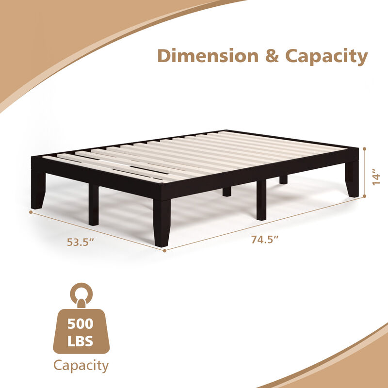 14 Inch Full Size Wood Platform Bed Frame with Wood Slat Support
