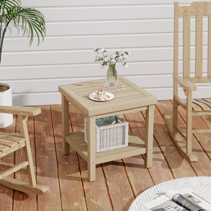 Hivvago 2-Tier Outdoor Side Table with Shelf for Porch Deck Garden